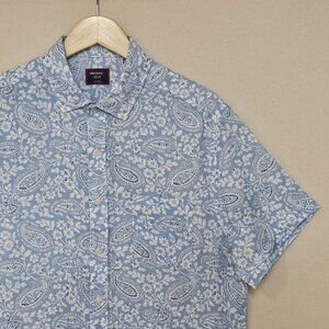 UNTUCKit Short Sleeve Paisley and Floral Print Linen Button Down Regular Fit M
